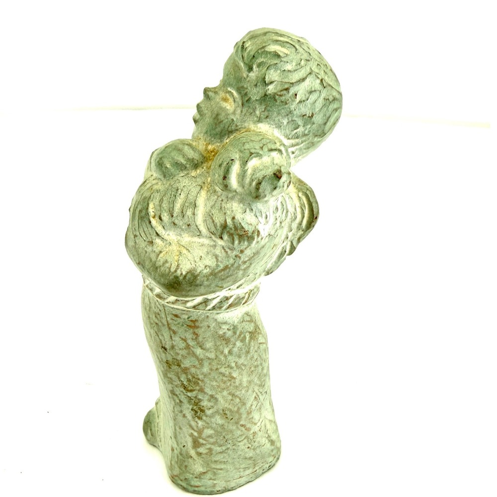 Isabel Bloom 2001 Boy Holding Dog Concrete Sculpture Signed Figurine Garden Art